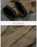 MEN FASHION Korean Style Clothes Brushed Fleece Denim Cargo Vintage Winter Straight Slim Luxury Streetwear 90s Trousers for Men