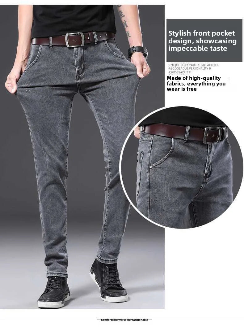 Denim Winter Velvet Thickened Slim-fitting Small Feet Elastic Casual Warm Men's Pants Cotton Trousers Jeans for Men Streetwear