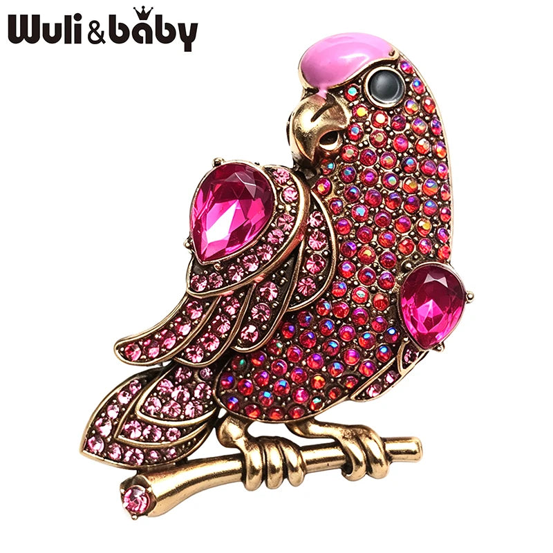Wuli&baby Vintage Parrot Bird Brooches For Women Unisex 5-color Rhinestone Enamel Birds Animal Party Casual Brooch Pins Gifts