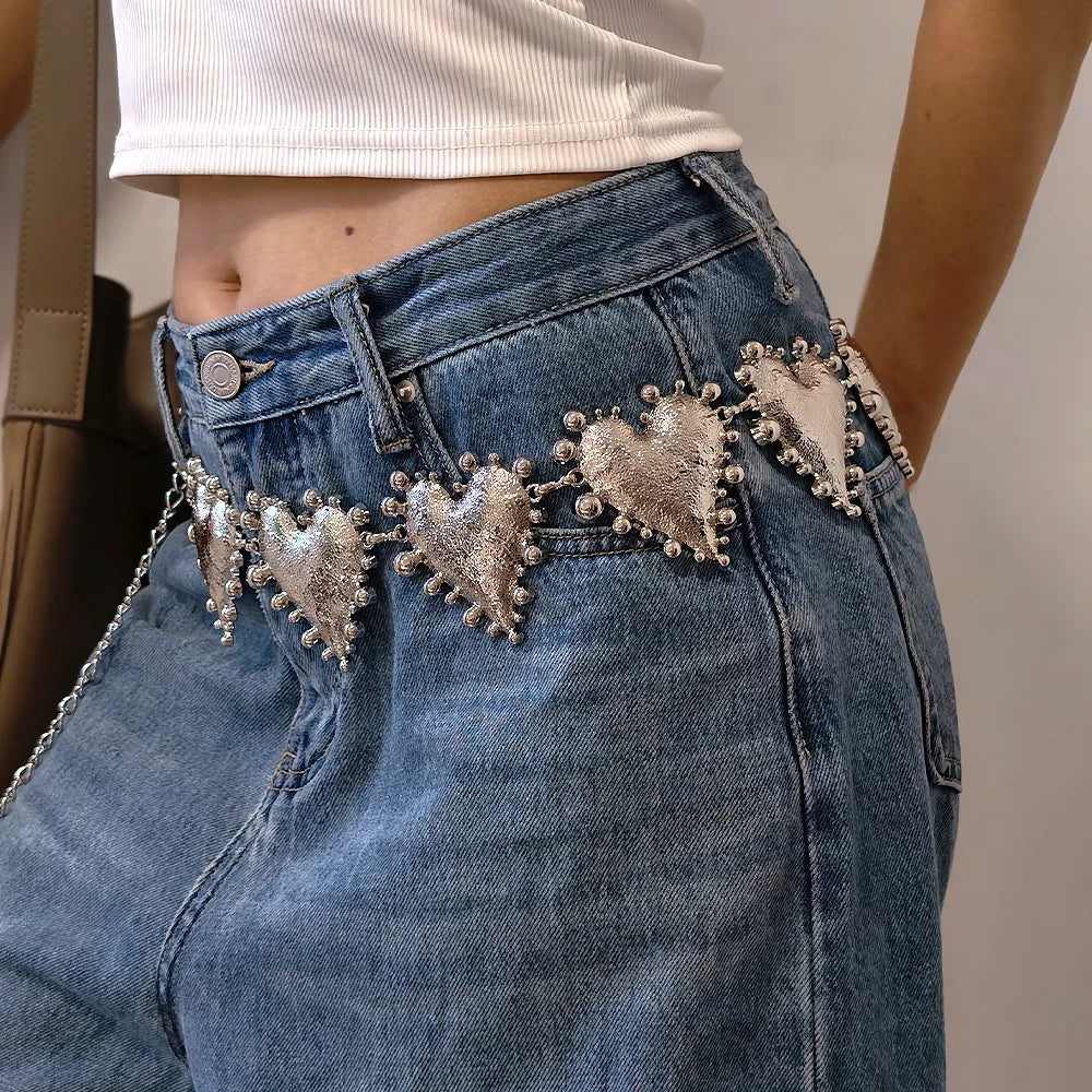 PENDRA Demiis Metal Heart Gothic Waist Chain Belt