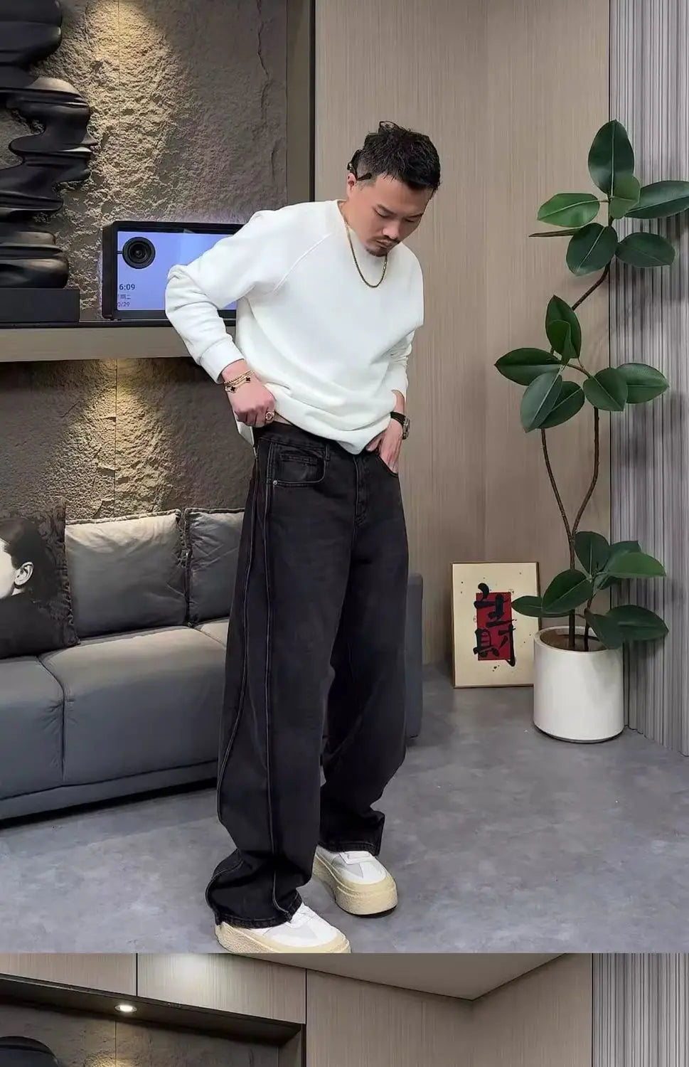 PENDRA Wide Leg Zipper Straight Pants