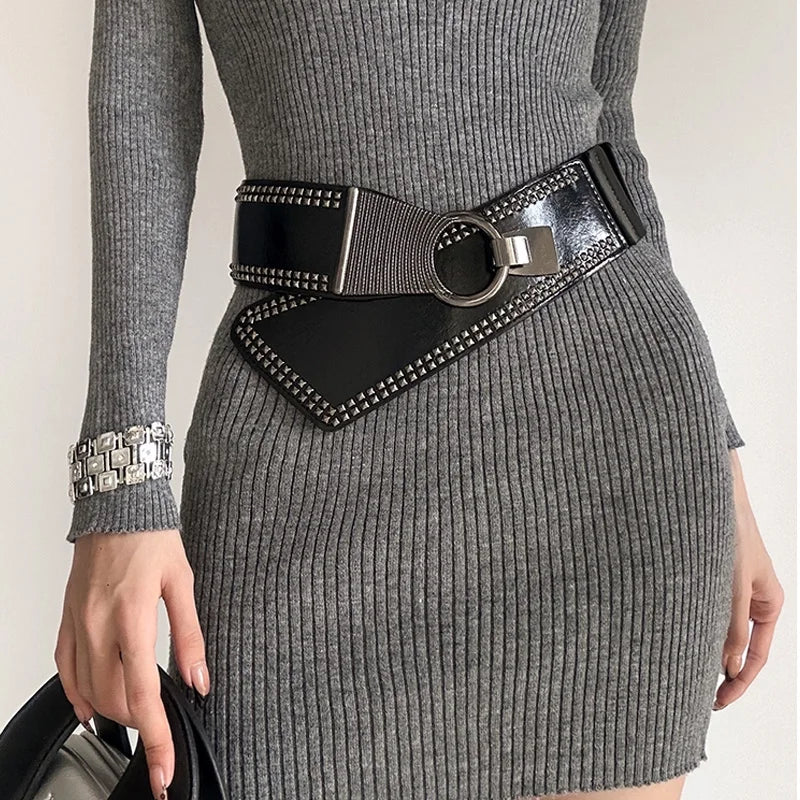 Y2K Rivet Wide Corset Belt For Women and men Punk Accessories Dress Jeans PU Leather Belt Western Cowboy Cowgirl Waistband