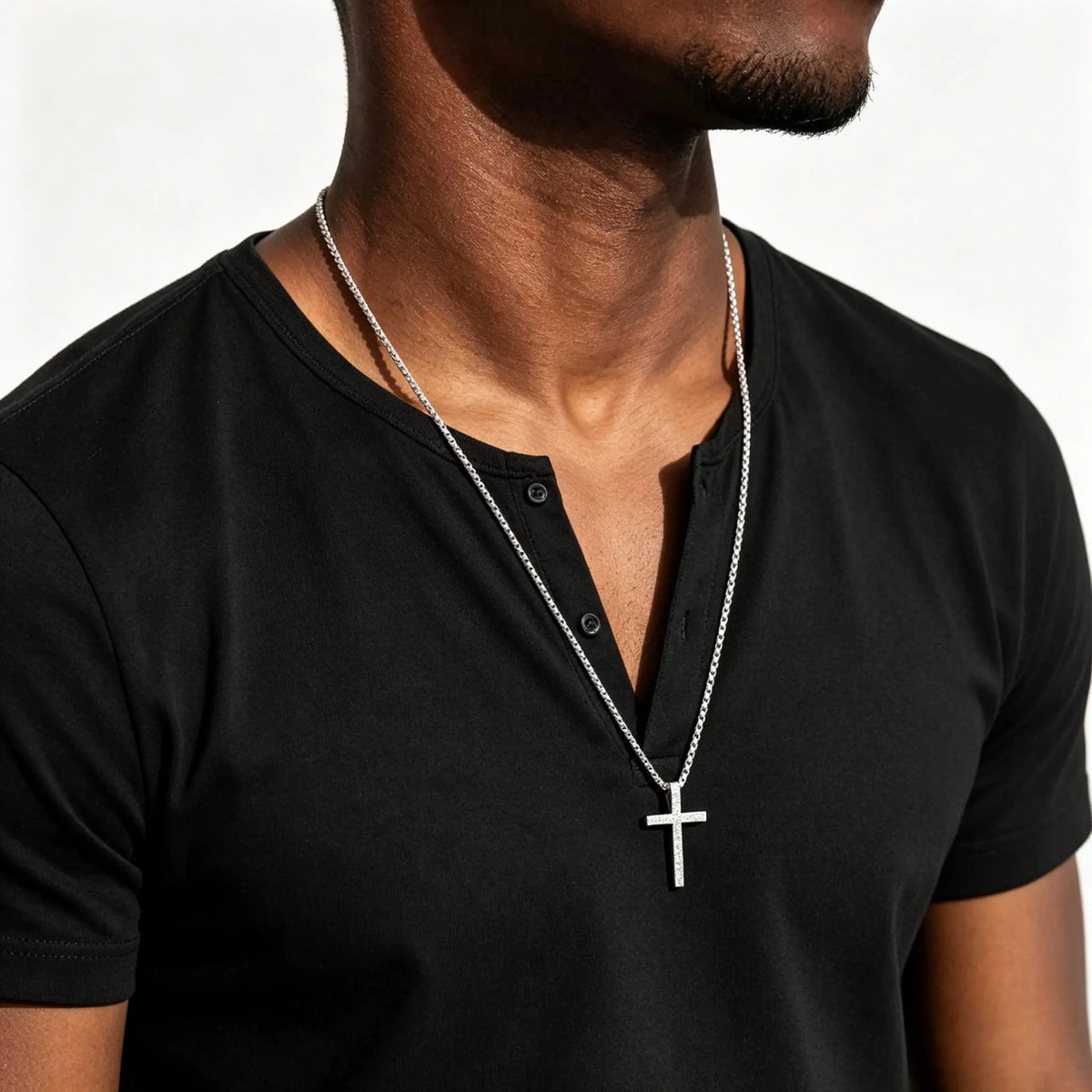 Hip Hop Men Zircon Cross Necklace,Punk Street Cross Metal Pendant Necklace,Charm Jewelry Gift for Him Dad