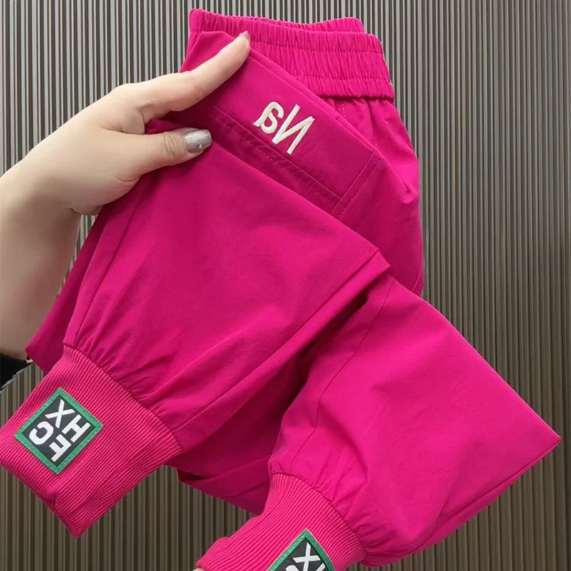 Fashion Summer Harem Pants Female 2025 New Letter Women's Sports Pants Quick Dry Tie Feet Elastic Waist Casual Trousers