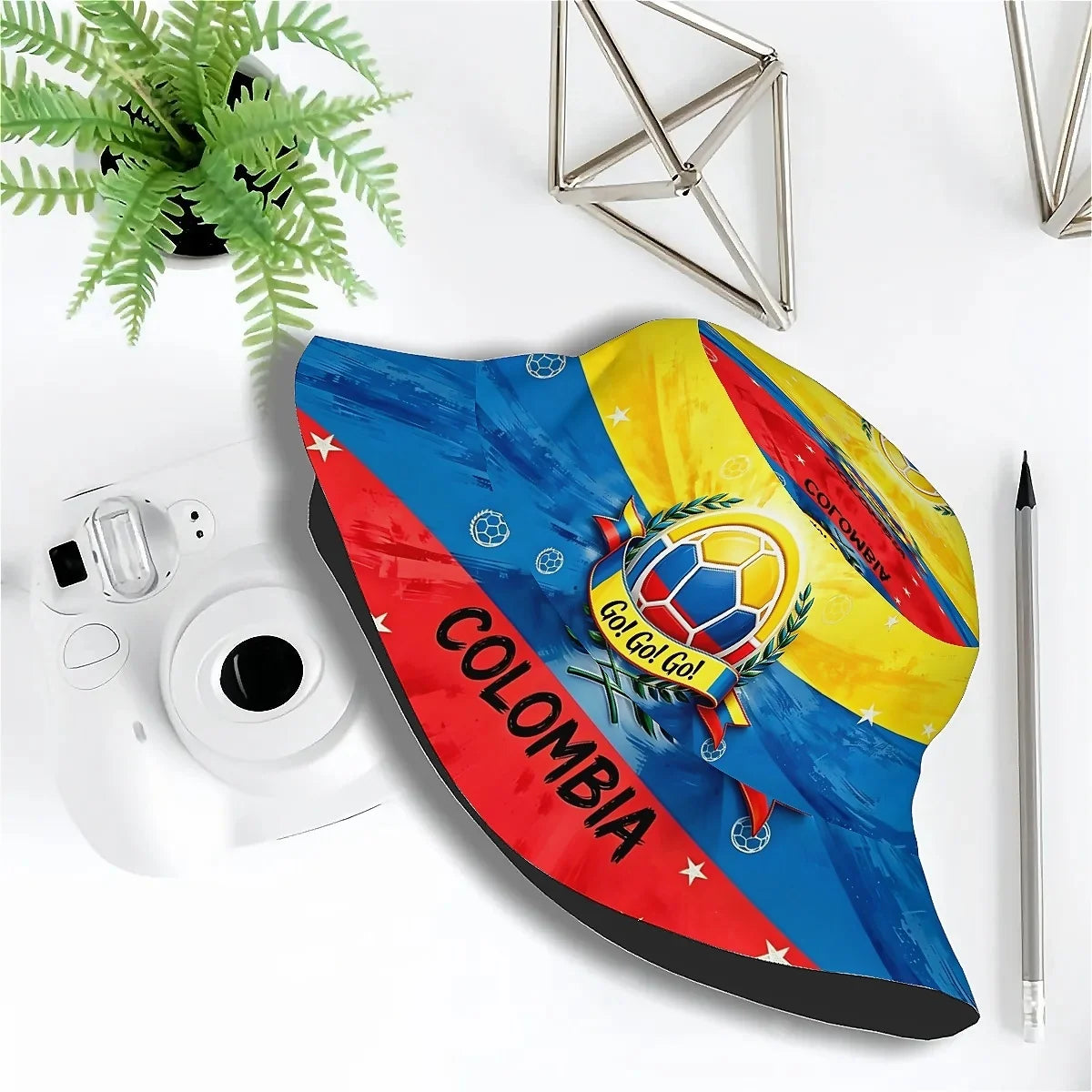 1pc Football Fan Colombia National Flag Soccer Art Bright Style Sports Unisex Printed Fisherman Hat, Stylish Hat with Fun Person