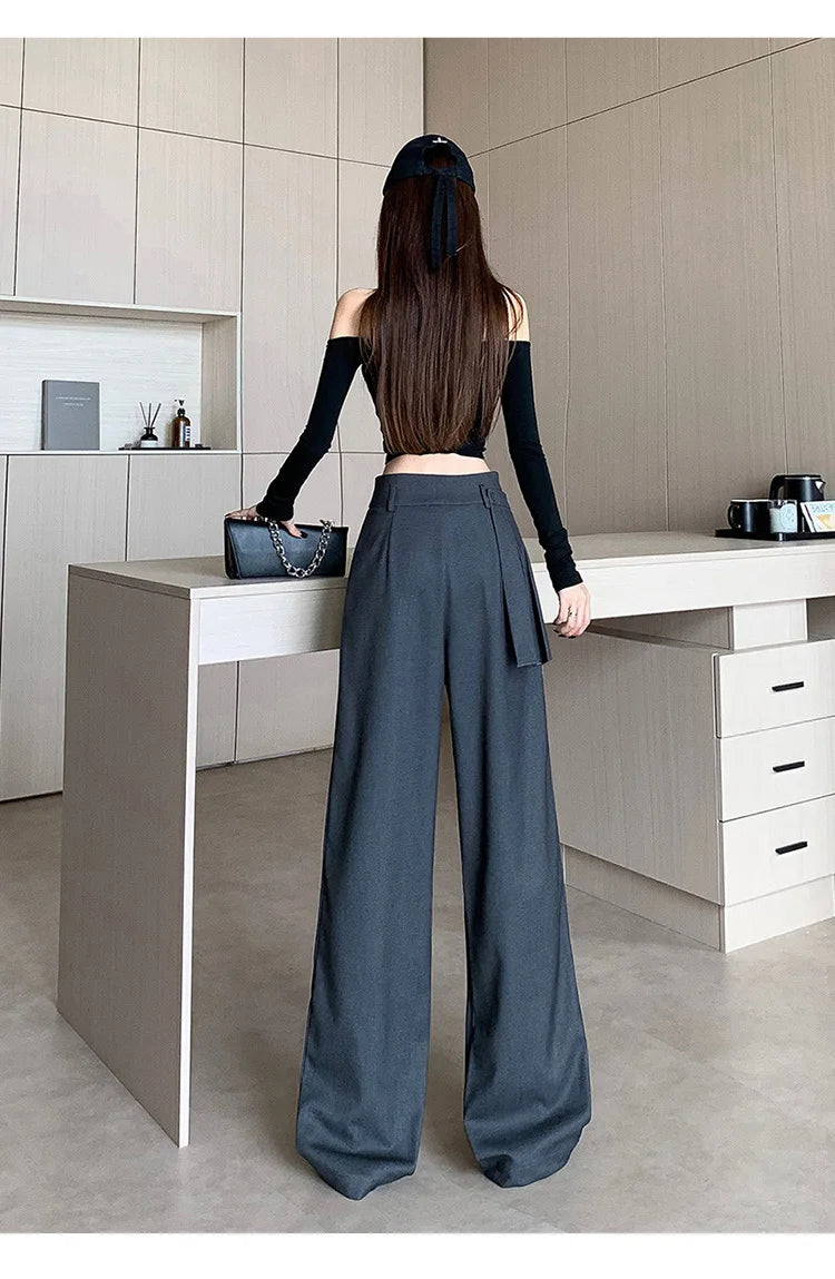 Suit wide leg pants skirt women's autumn design sense fake two piece pleated skirts high waisted loose floor length pants