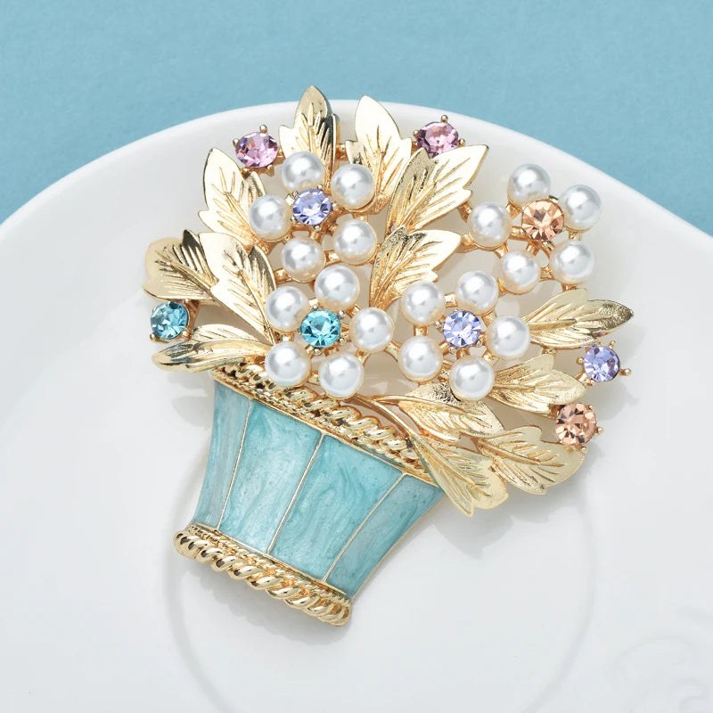 PENDRA Fleuris Luxury Pearl Flower Pot Brooch
