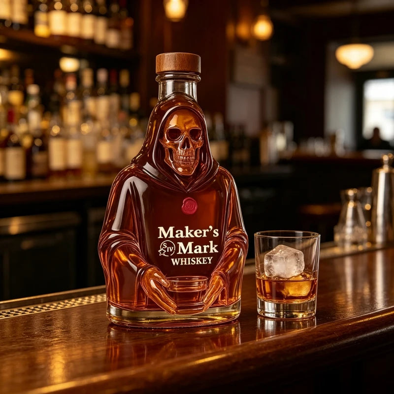 Creative Hooded Skeleton Whiskey Decanter Glass Bottle for Bar Party Liquor Collectible Ornament
