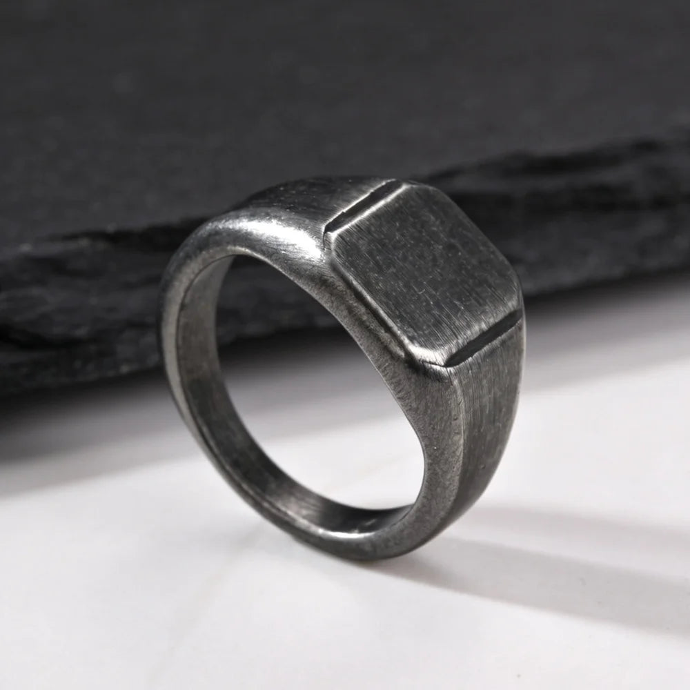 Vintage Punk Square Signet Ring for Men,Stainless Steel Ring Plain Statement Ring,Chunky Ring Geometric Thumb Ring Jewelry