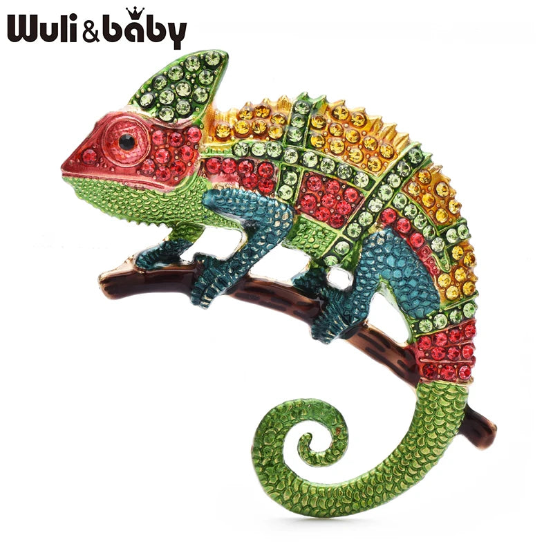 PENDRA Emerald Gecko Rhinestone Animal Brooch