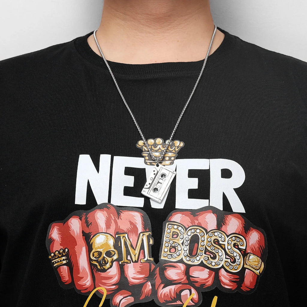 Rock Cassette Tape Stainless Steel Men Women Necklaces Pendants Chain Punk HipHop Fashion Jewelry Creativity Gift Wholesale