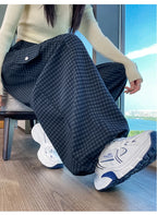 American style woolen plaid cargo pants women's autumn winter new plush casual versatile loose machete wide leg pants
