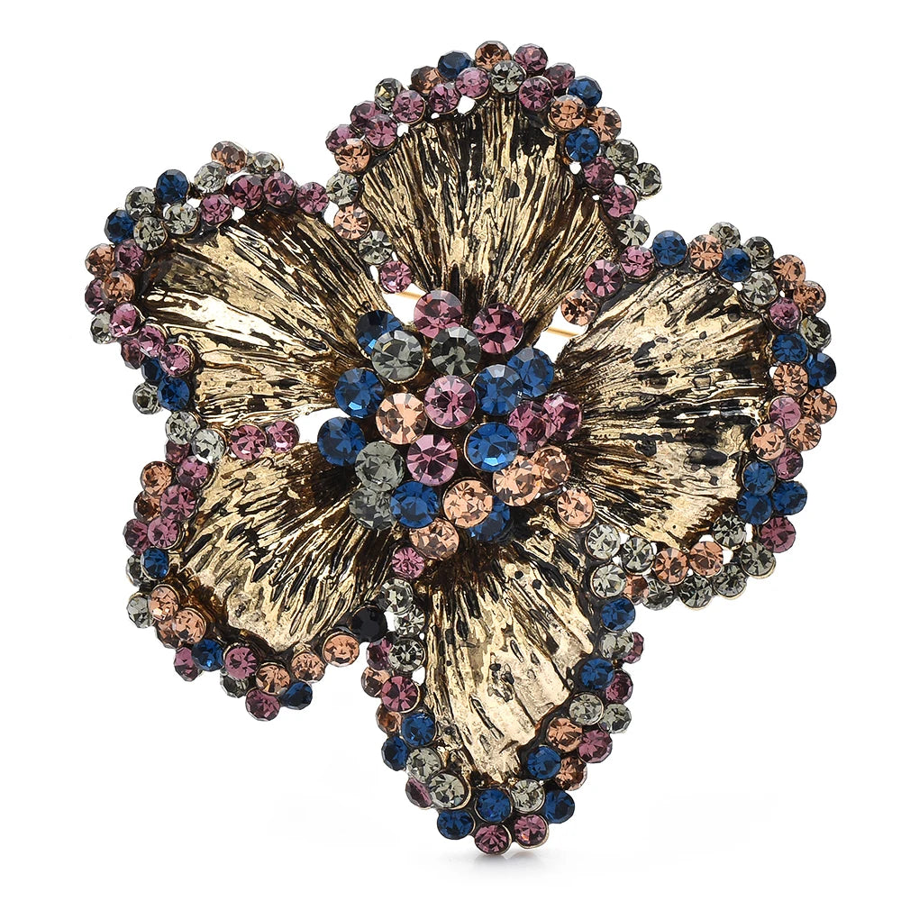 PENDRA Florienne Retro Rhinestone Flower Brooch