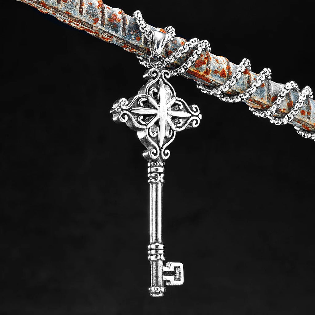 Vintage Cross Key Stainless Steel Men Women Necklaces Pendants Chain Unique Punk Trendy Amulet Jewelry Creativity Gift Wholesale