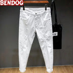 Spring New Ripped Jeans Men's Slim-fitting Elastic Simple Solid Casual Trousers Trendy Men's Trousers White Denim Jeans Hombre