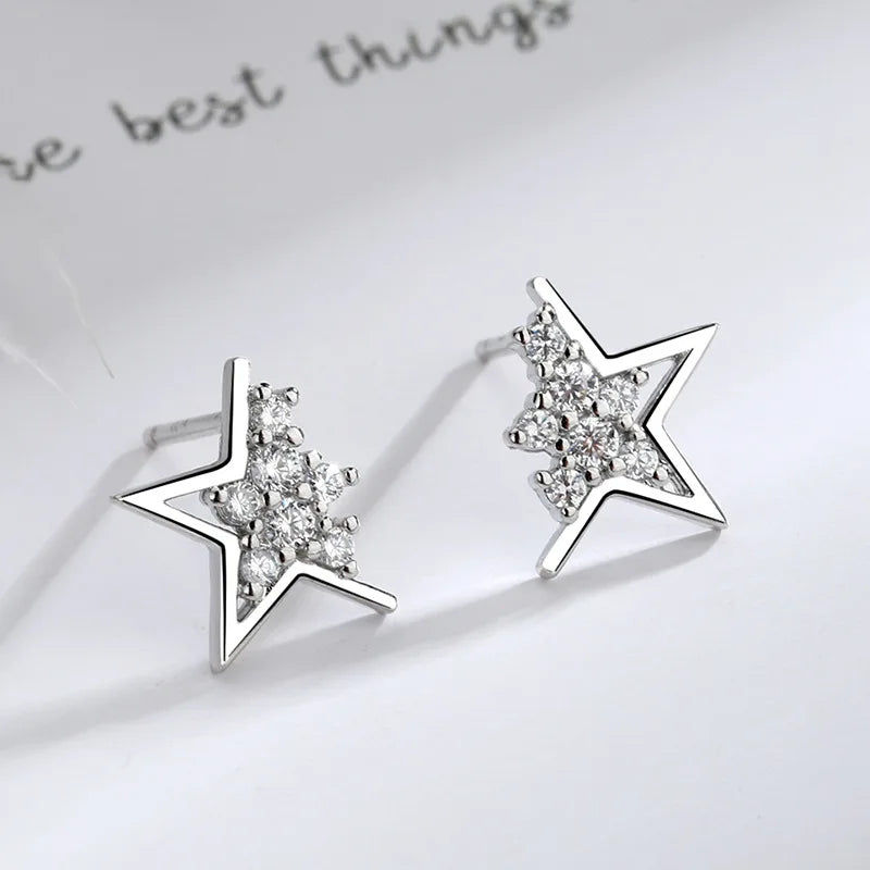 VENTFILLE 925 Stamp Silver Color Star Earrings for Women Crystal Jewelry Girls Birthday Gift Dropship Wholesale