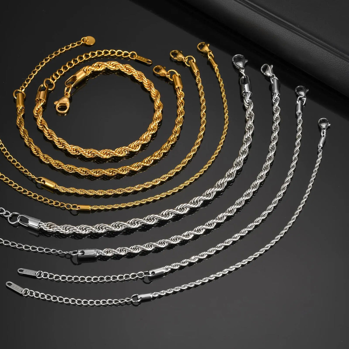 2/3/4/5mm Twist Rope Chain Bracelet for Men Women,Casual Stainless Steel Adjustable Chain Wristband,Gold/Siver Color Chain