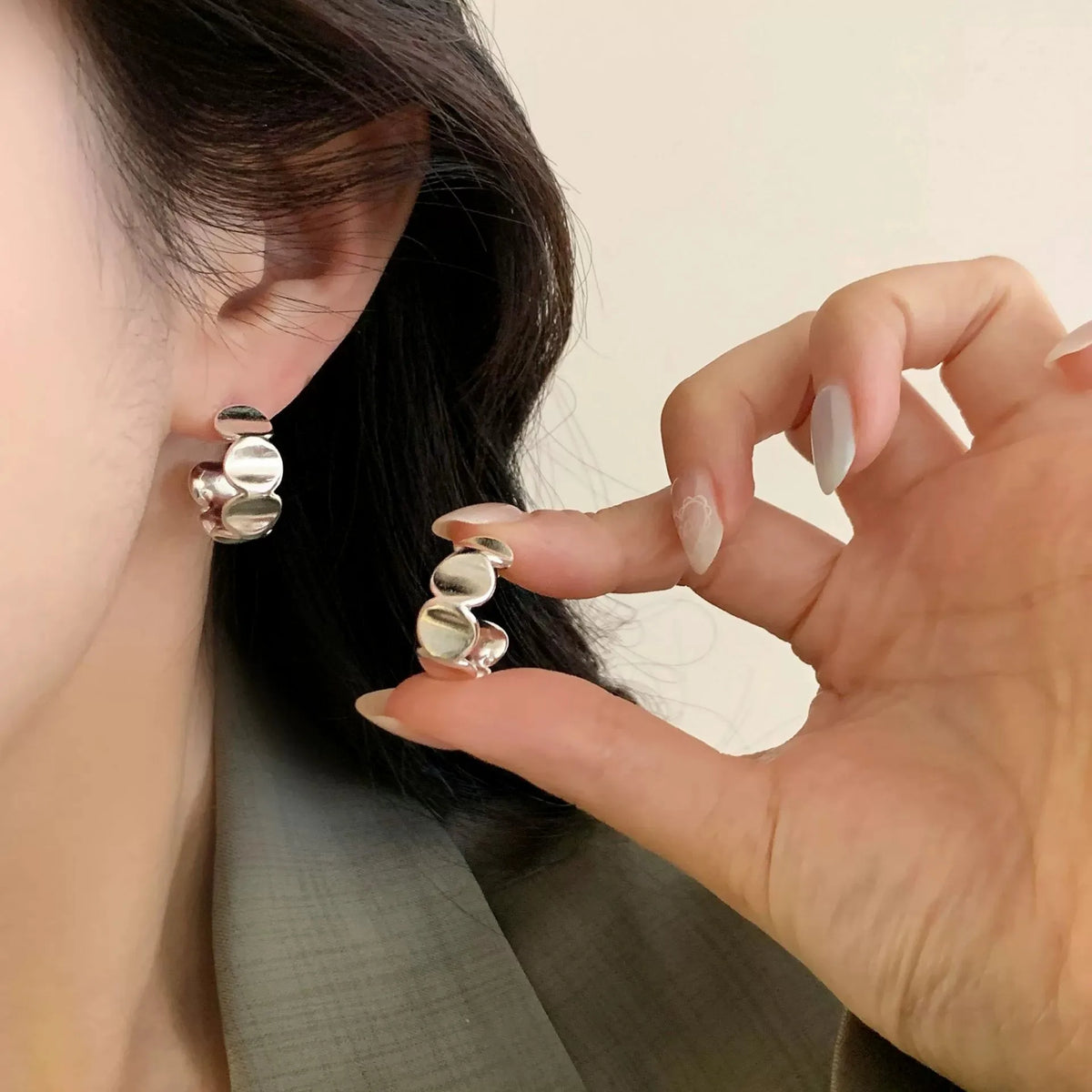VENTFILLE 925 Sterling Silve Geometry Hoop Earring for Women Frosting Classic Minimalist Versatile Wide Jewelry Gift Dropship