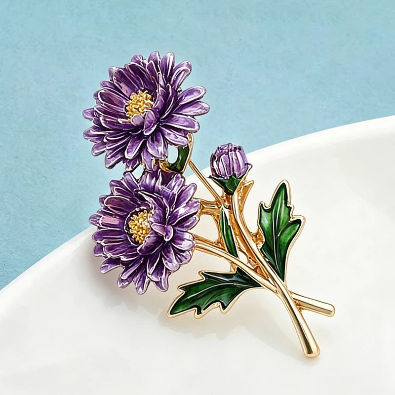 PENDRA Flora September Birthday Enamel Flower Brooch