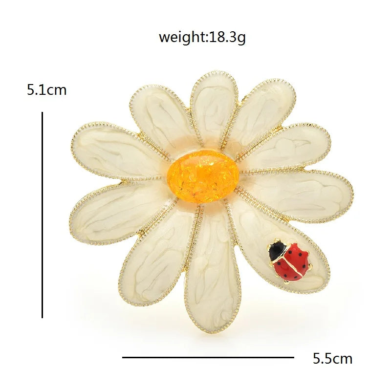 PENDRA Daisyora Large Enamel Daisy Flower Brooch