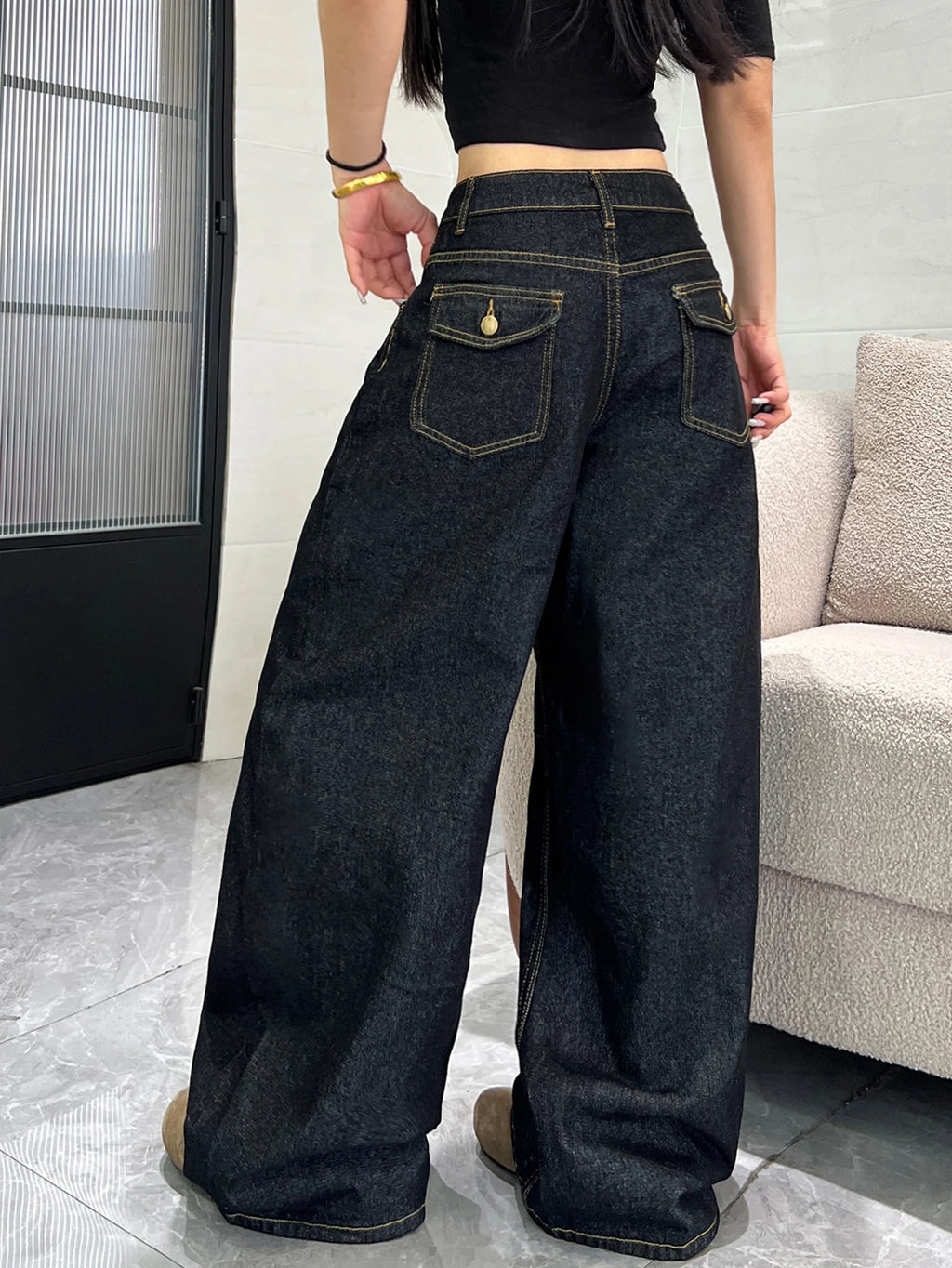 PENDRA Classic Black Loose Jeans
