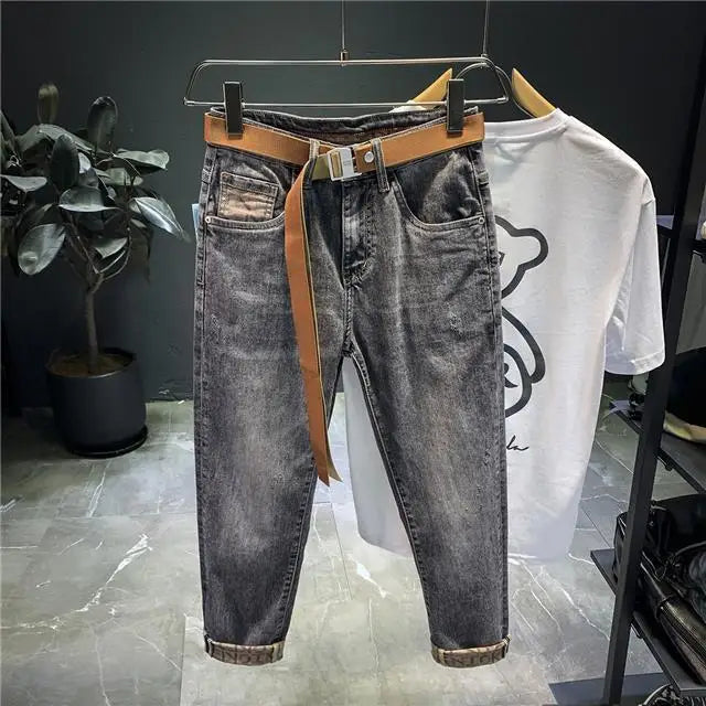 New Arrival Korean Style Pants Men's Luxury Harajuku Designer Cowboy Kpop Brand Denim Slim Pencil Pants Men's Jeans for Autumn
