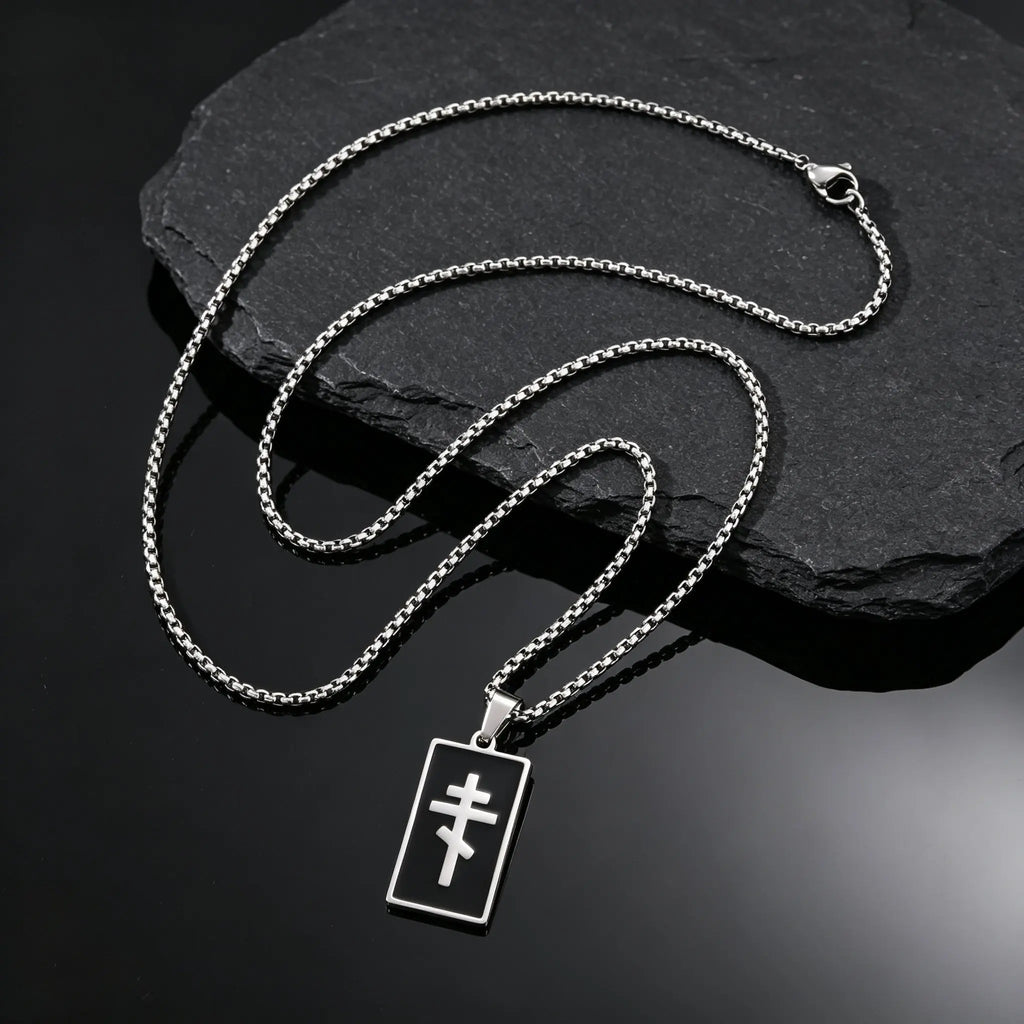 PENDRA Square Enamel Orthodox Pendant Necklace