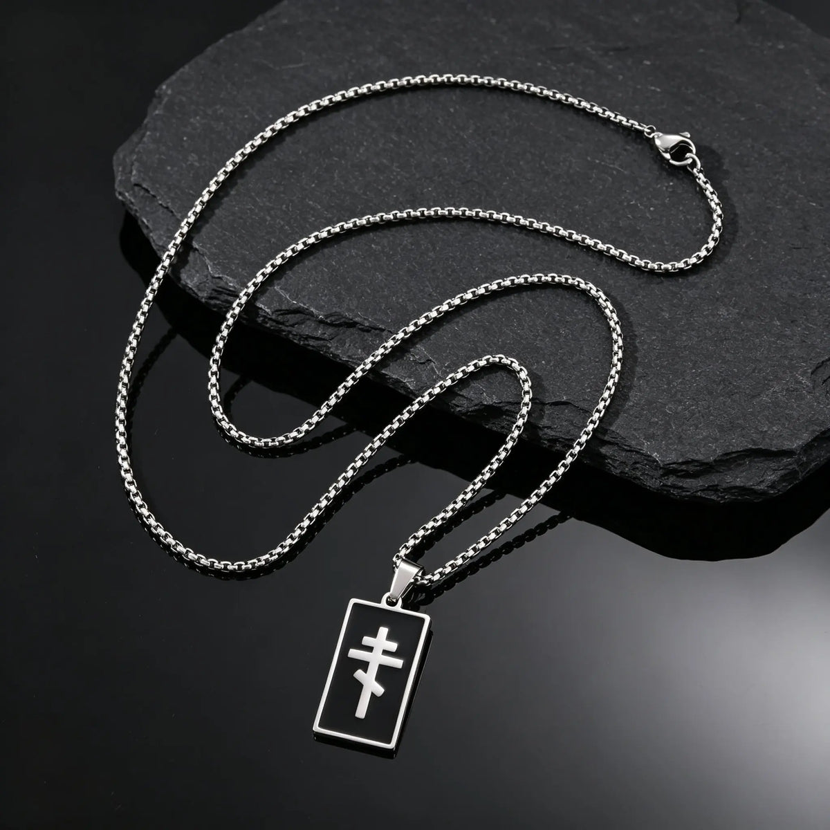 PENDRA Square Enamel Orthodox Pendant Necklace