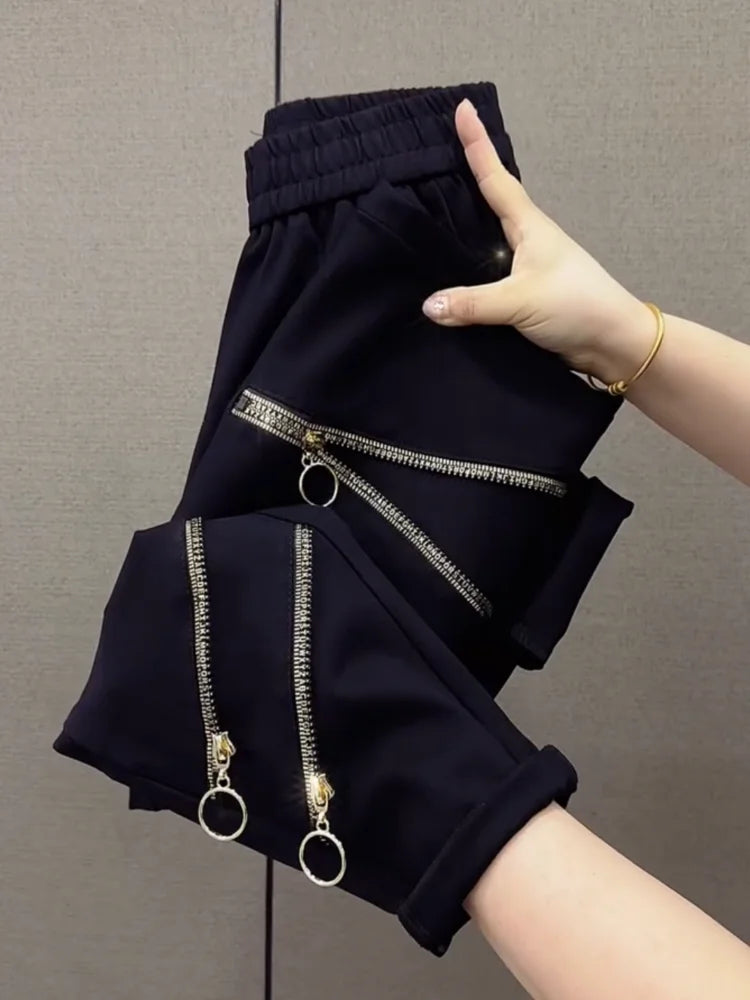 PENDRA Zip Patchwork High Waist Cropped Pants