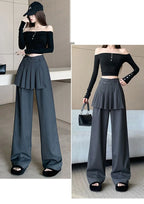 Suit wide leg pants skirt women's autumn design sense fake two piece pleated skirts high waisted loose floor length pants