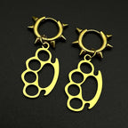 Brass Knuckles Dangle Earrings Punk Gothic Stainless Steel Earring Rivet Spike Hook Style For Edgy Streetwear Jewelry Gifts
