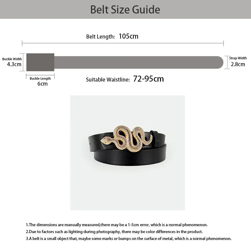 Hot Sale New Fashion Snake Belt Buckle with PU Leather Belt for Women Dress Designer Western Vintage Style Black Belts for Girls