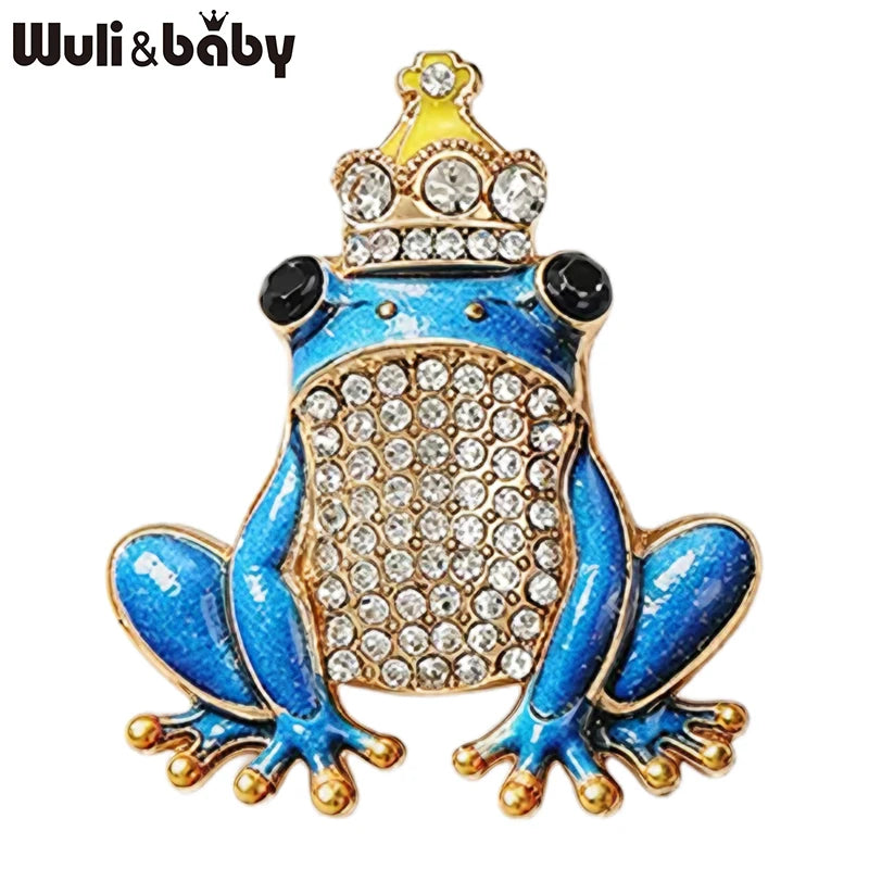 PENDRA Crowned Frog Rhinestone Brooch