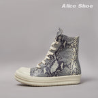 PENDRA Python Shadow Black Python-Embossed Leather High-Top Platform Ankle Boots