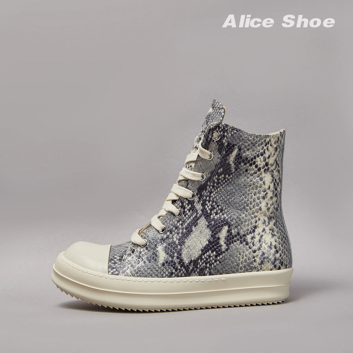 PENDRA Python Shadow Black Python-Embossed Leather High-Top Platform Ankle Boots