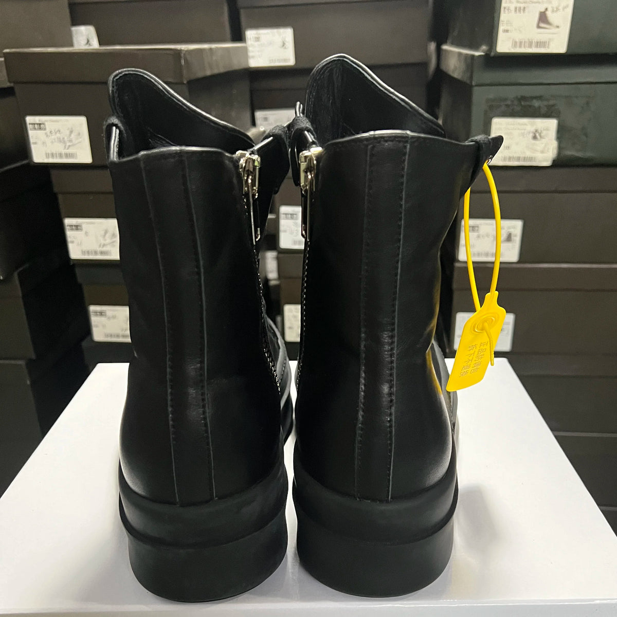 PENDRA Rock Noir Black Leather 6cm Platform Zip Ankle Boots