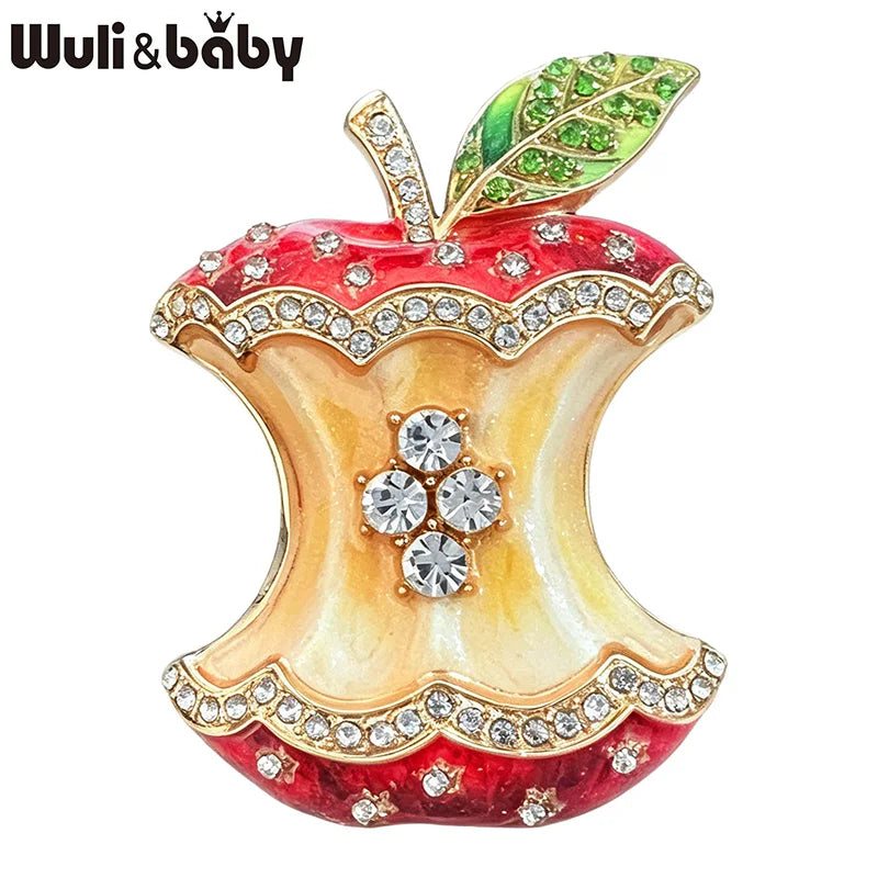 PENDRA Appletta 3-Color Rhinestone Enamel Apple Brooch