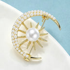 PENDRA Celestine Pearl Sun and Moon Brooch