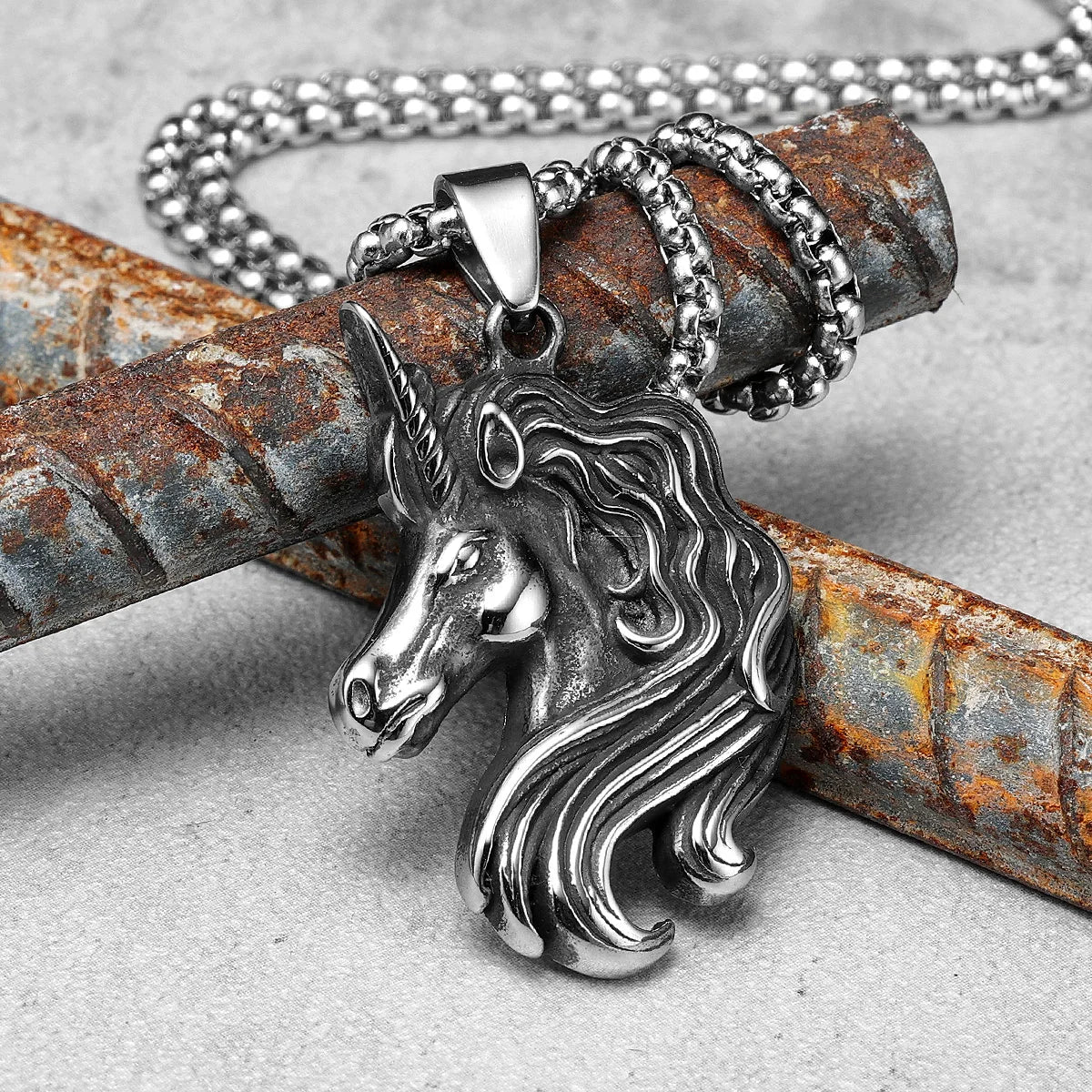 PENDRA Mythical Unicorn Animal Steel Necklace