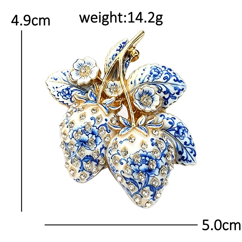 PENDRA Berry Enamel 4-Color Strawberry Rhinestone Brooch