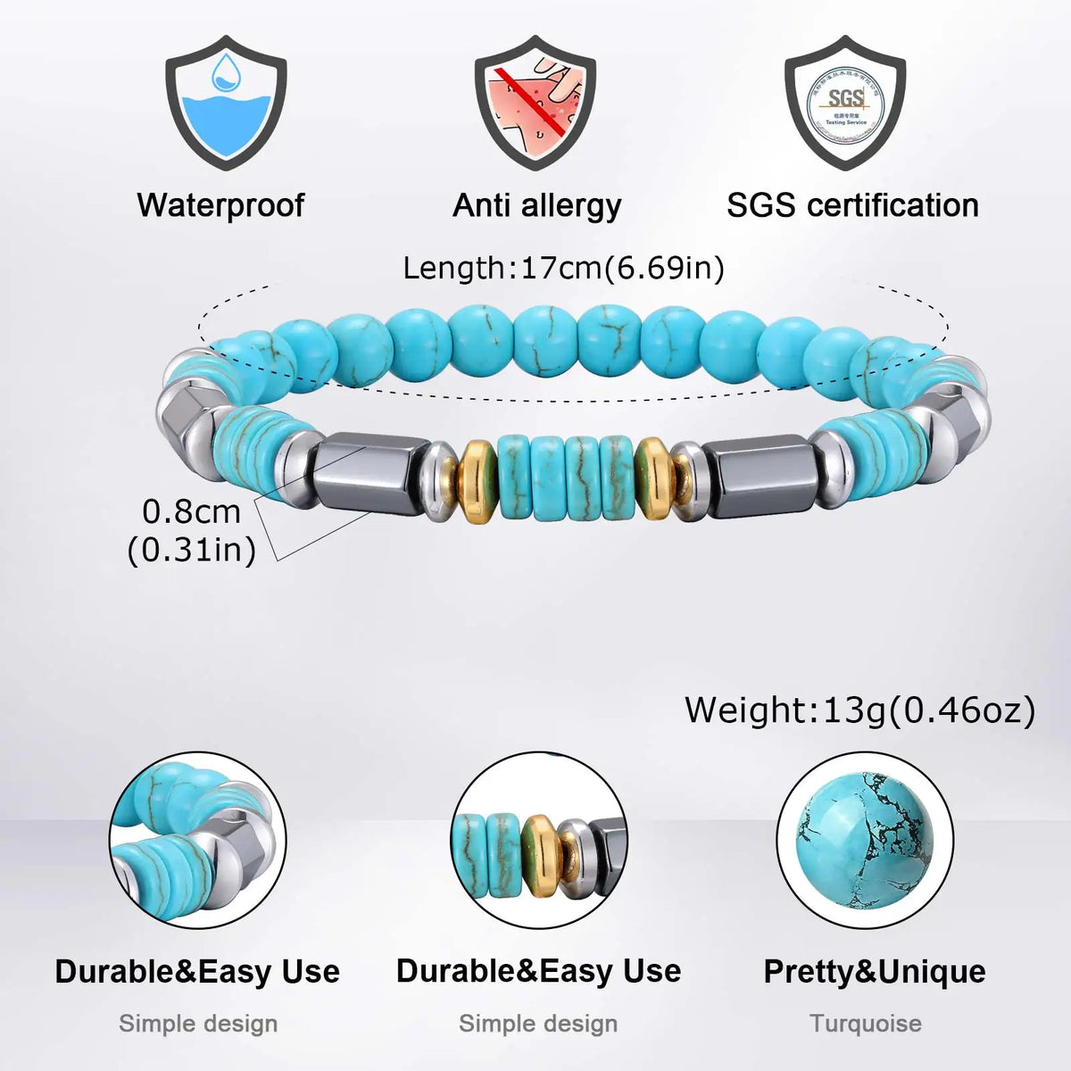 Vintage Imitation Natural Blue Stone Bead Bracelet for Men,Trendy Summer Bohemian Beaded Bracelet Gift