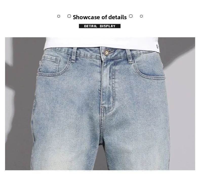 Ripped Jeans Men's 2025 Summer New Trendy Brand Ruffian Handsome Slim-fitting Elastic Straight Trendy Casual Cargo Work Pants