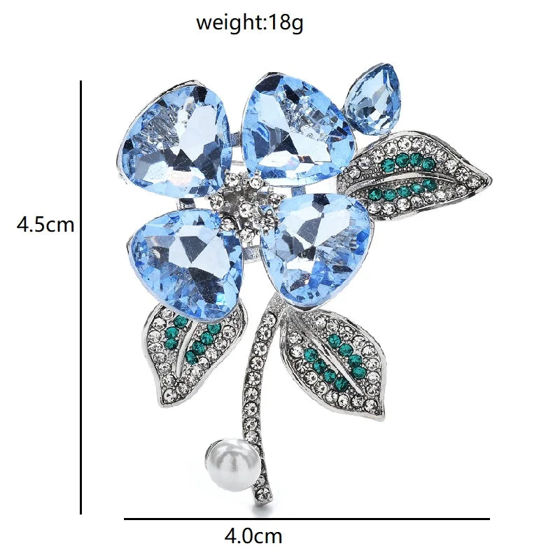 PENDRA Azure Crystal Floral Brooch