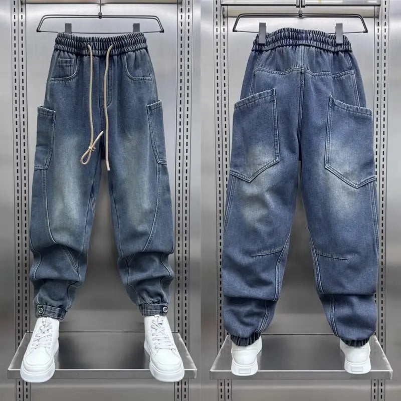 2026 Luxury Man Clothing Brands Men's New Retro Washed Elastic Jeans Summer Trendy Brand Harlan Pants Tied Feet Casual Trousers