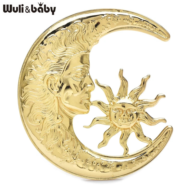Wuli&baby Stainless Steel Sun And Moon Brooches For Women Unisex 2-color Moon-God Luna Figure Minilmaist Chic Brooch Pins Gifts