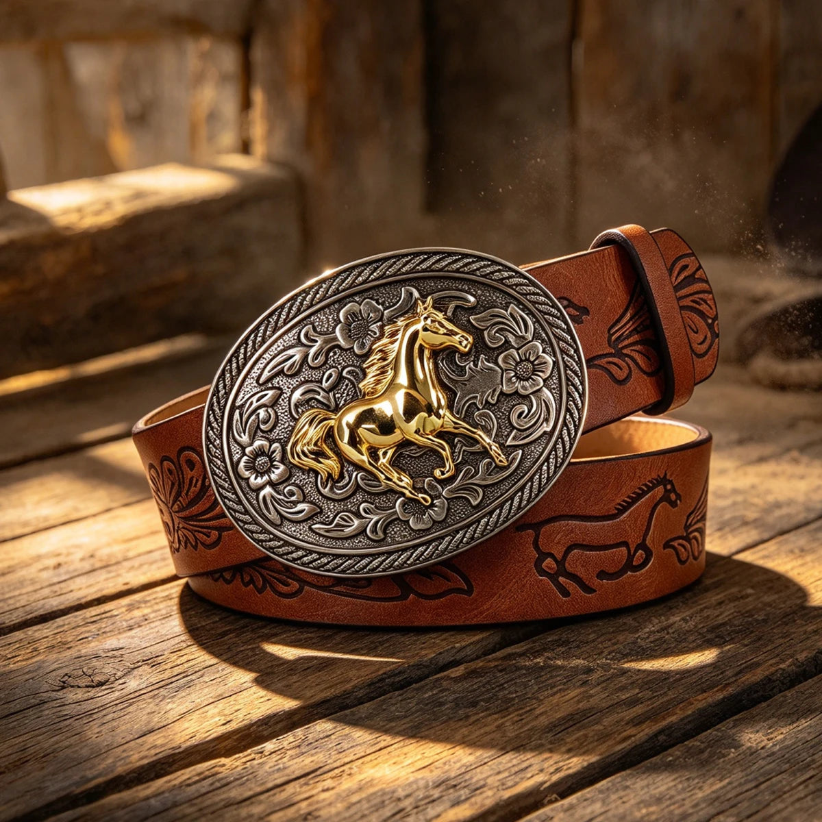 New Men's Western Cowboy Belt Horse Cool Handsome Brown PU BELT Material Embossed Design Women's Belt Retro Casual Waistband