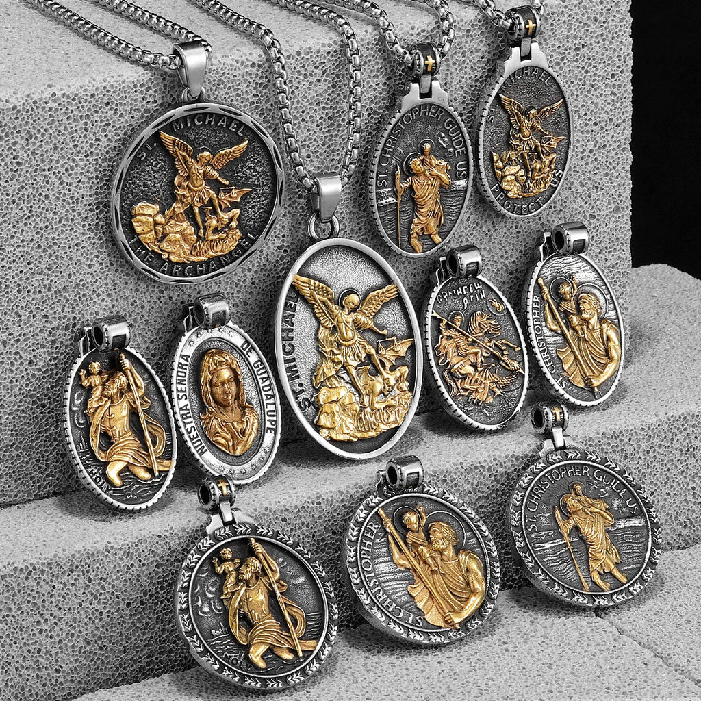 PENDRA Jesus Angel Cross Steel Necklace