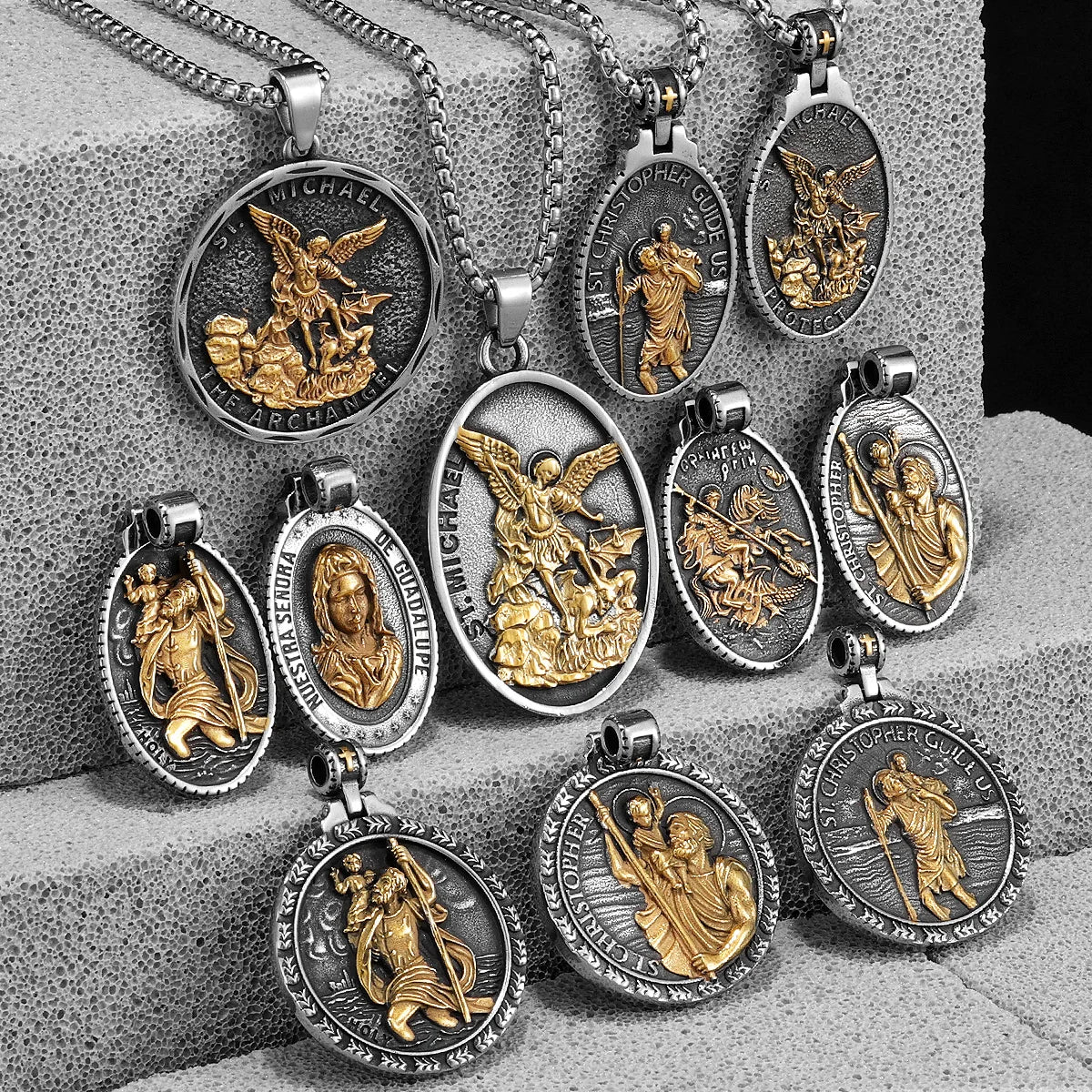 PENDRA Jesus Angel Cross Steel Necklace