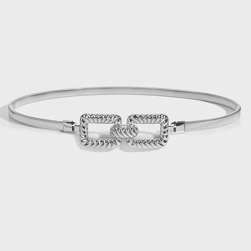 Fashion Waist Gold Chain Belt Female Square Elastic Silver Metal Belts for Women Designer Y2K Western Elastic Waistband Luxury