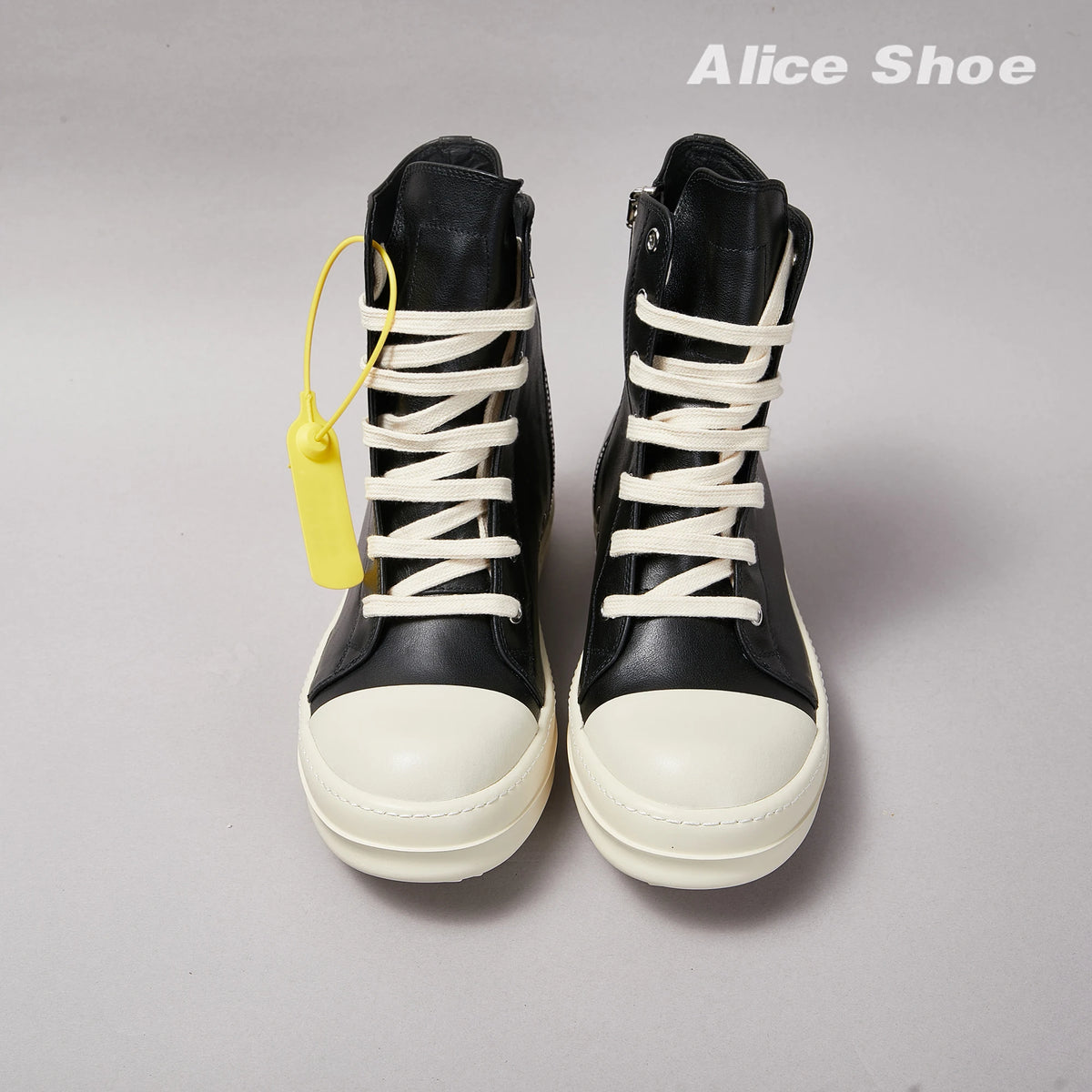 PENDRA Classic Punk Black Leather High-Top Zip Thick-Sole Platform Ankle Boots